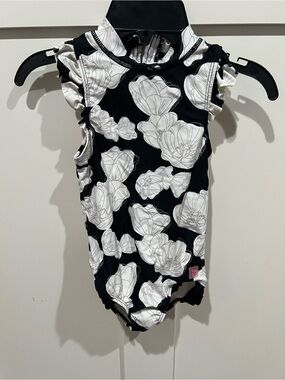 Ruffle Butts Black and White Floral Swim One-Piece